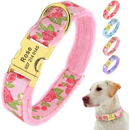 Winter Dog Collar Personalized Dogs ID Collars Warm Padded Small Medium Large Dogs Necklace Anti Lost With Engraved Name Buckle