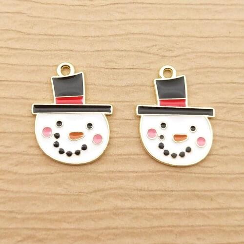 10pcs 16x20mm enamel christmas snowman charm for jewelry making crafting fashion earring pendant necklace bracelet charms