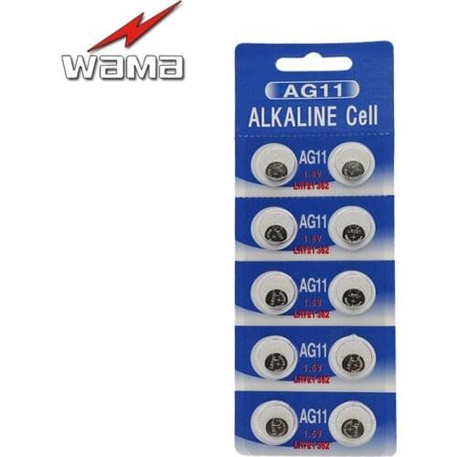 10pcs/pack Wama AG11 1.5V Alkaline Button Cell Coin LR721 362 361 Battery Wholesales Factory Disposable Calculator Toys