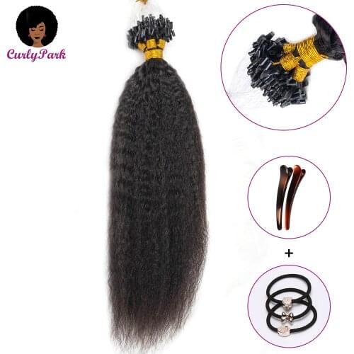 Micro Link Hair Extensions 100% Human Hair Unprocessed Natural Black Kinky Straight Human Hair Microlink 100strands/pack