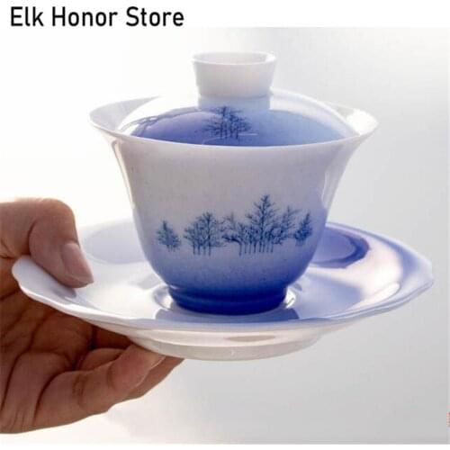 170ML Jade Porcelain Cover Bowl Dehua Ceramic Whiteware Tea Set High-End Condensed Fat White Three-Force Bowl Cup Cover Gaiwan