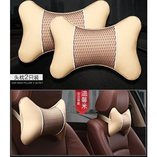 2Pcs PU Leather Knitted Car Pillows Headrest Neck Rest Cushion Support Seat Accessories Auto Black Safety Pillow Universal