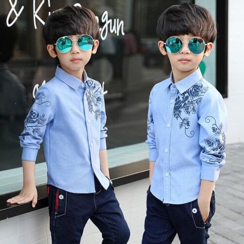 2019 Kids Clothes Spring Autumn Boys Cotton Blouses Kids Boys Long Sleeve Shirt Children Fashion Shirt Turn-down Collar 3-12Y