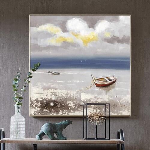 3D Abstract Textured Boat On The Sea 100% Hand Painted On Canvas Modern Handmade Seascape Oil Painting Wall Art For Home Decor