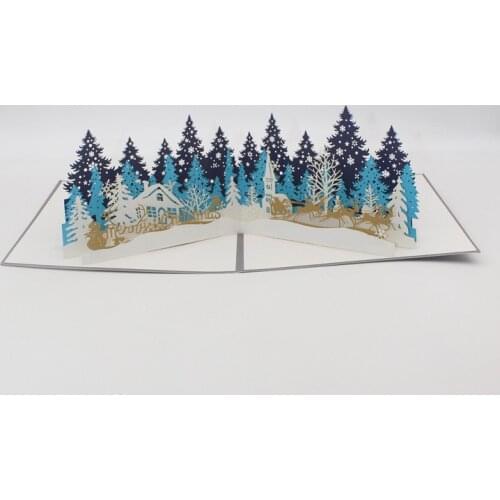 3D Handmade Forest House Santa Claus Elk Paper Invitation Greeting Cards PostCard Merry Christmas Children Kids Creative Gift