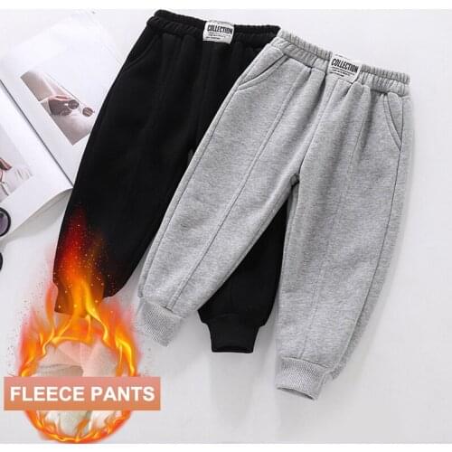 BINIDUCKLING 2020 Winter Fleece Pants For Kid Boys Girls Thicken Warm Elastic-Waist Children Sports Pants Grey Black