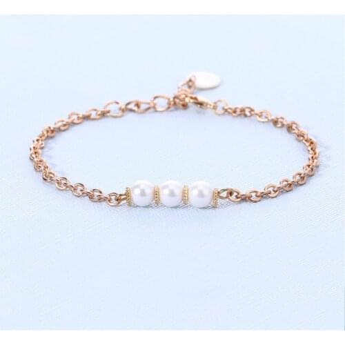 Womens Gold Bracelet Imitating Pearl Pendant Twisted Shape Cute Charm Bracelet Fashion Minimalism Style Jewelry Gift For Girl