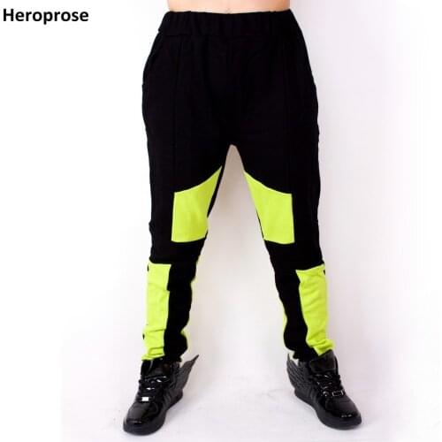 New Autumn and Winter Jazz women men hip hop Harem pants 100% Cotton Trousers Black Green Patchwork performance wear sweatpants