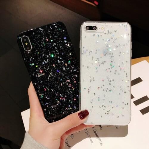 Luxury Glitter Bling Star Moon Sequins Soft Tpu Phone Case for Iphone Xs Max 7 8plus 6 Clear Case for Iphone 12 11 Pro Max Cover