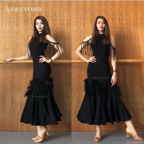 Black standard Ballroom Dance Skirts Spanish Dance Skirts Flamenco Costume Practice sexy Fishtail Ballroom Dance Skirts M15