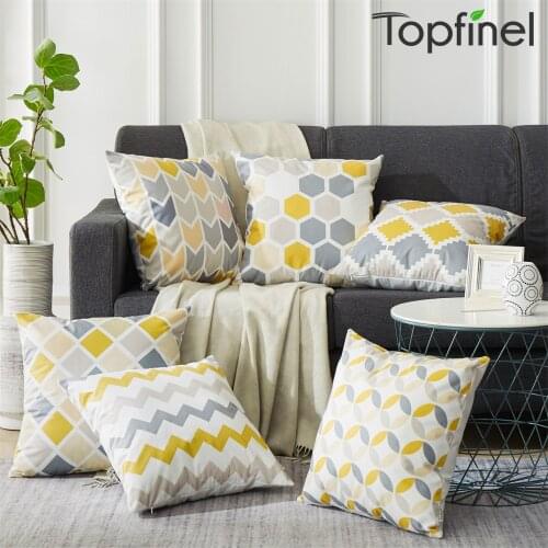 Topfinel Geometric Nordic Cushion Cover Gray and Yellow Microfiber Throw Pillow Cover Cushion Case Sofa Bed Decorative Pillow