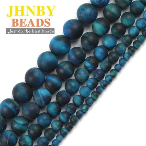 JHNBY Matte Peacock Blue Tigers eye Natural Stone 4/6/8/10/12MM Round Loose beads for Jewelry bracelets making DIY accessories
