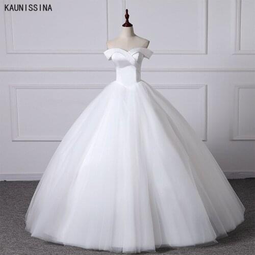 KAUNISSINA Gorgeous Ball Gown Wedding Dresses Boat Neck Sexy Bridal Gowns Vestido de Noiva Off Shoulder Satin Tulle Bride Dress