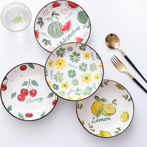 Fruit Ceramic Dessert Plate Heat Resistant Daisy Dinner Salad Plates Cake Snack Service Dish Kitchen Party Dinnerware Supplies