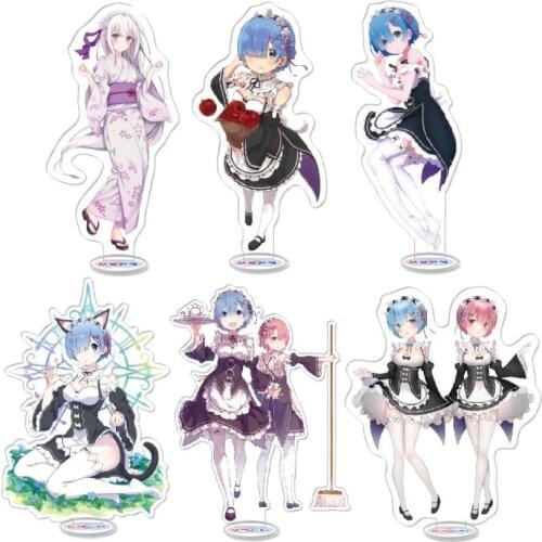 Re Zero kara Hajimeru Isekai Rem Ram Emilia Anime Acrylic Stand Figure Plate Collection Model Toy Gifts Cosplay Desk Decor
