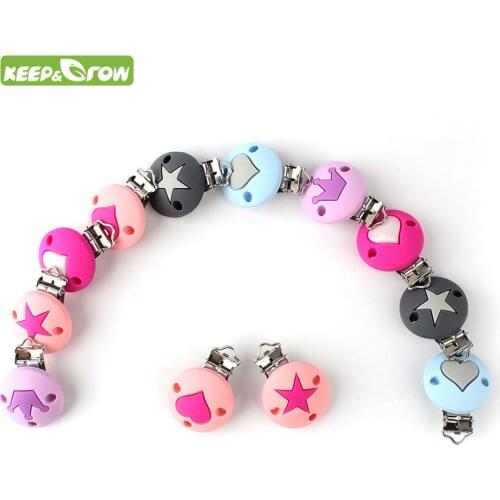 KEEP&GROW 10Pc Round Shaped Pacifier Clips Baby Silicone Beads Pacifier Holder Food Grade Baby Teethers DIY Nipple Chain Tools