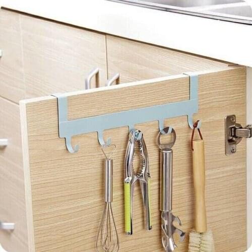 Kitchen Towel Hanging Rack Hat Clothes Wall Bedroom Hook Over Door Rack Cabinet Hook Hat Coat Durable Bathroom 5 Hooks