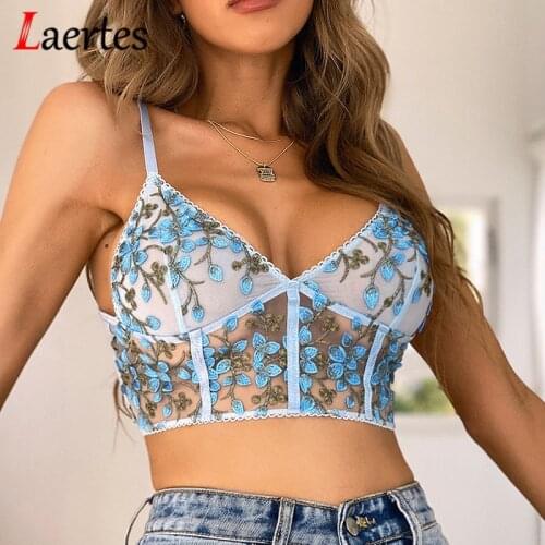 Laertes lace bralette Crop Top Women Floral Blue Seamless Mesh Bralette Tube Tops Sexy Elegant Camis Underwear bra top bustier