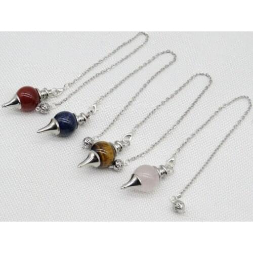 Hot Sell Divination Pendulum For Dowsing Natural Stone Quartz Crystal Unakite lapis Circle Cone Charm Pendant Pendule Divination