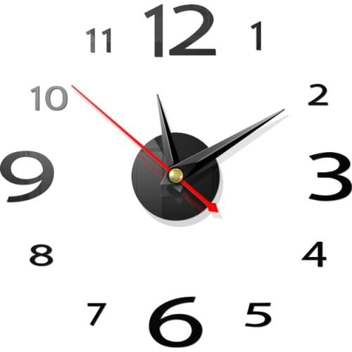 1Set Small Acrylic Modern DIY Wall Clock 3D Mirror Surface Sticker Home Office Decor 40x40cm