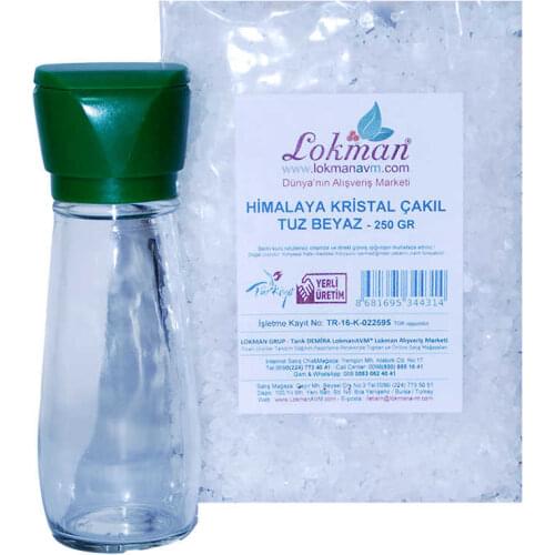 Salt Pepper Mill Green + Gravel of Himalayan Salt White 250 G