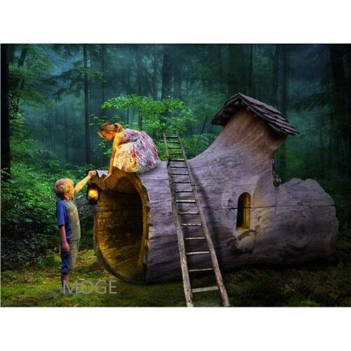 Deep forest tree head house girl boy DIY diamond painting Kit full dimaond embroidery Rhinestone cross stitch Mosaic