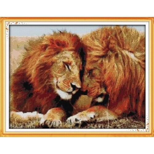 Lions City Lover Animal Ccross Stitch Kits Cotton 14CT 11CT White Printed Embroidery DIY Handmade Needle Set Wall Home Decor