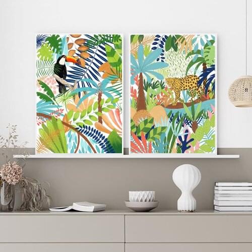 Wall Art Canvas Painting Nordic Print Poster Rainforest Animal Leopard Toucan Nursery Pictures Baby Kids Room Home Decor Modular