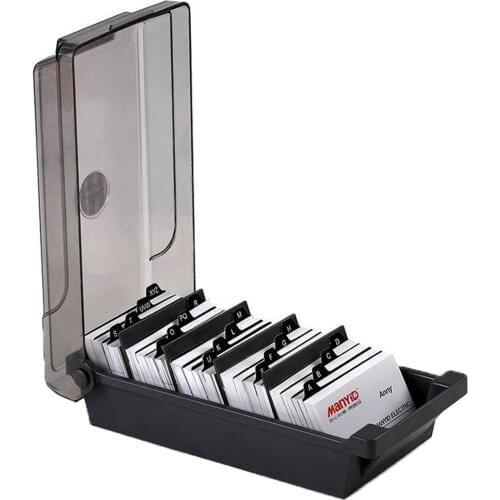 New Design Durable ABS Black Desktop Case Holder Storage Box Organizer for Office Business Card File Name Card Room Card