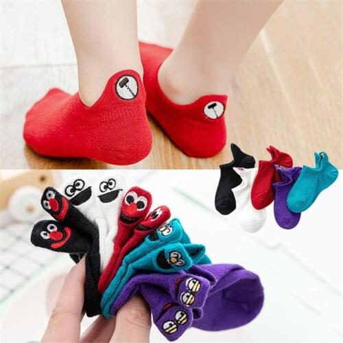 Kawaii Embroidered Expression Children Socks Cotton Fruit Happy Funny Socks Kids Christmas Gifts Ankle 5Pairs/lot Size 1-9Y