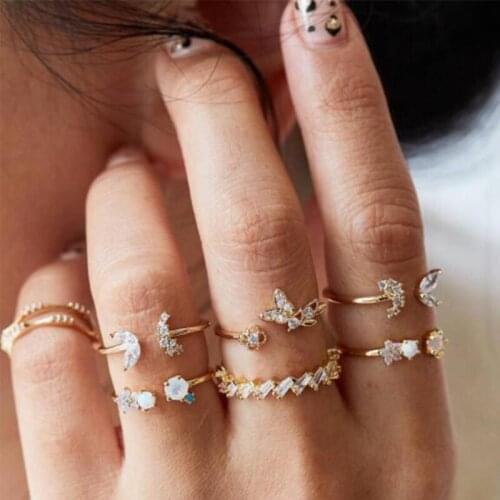 ZV New Ring Set For Women Personality Open Joint Rings Butterfly Flower Geometric Not Allergic High-quality Copper Color Jewelry