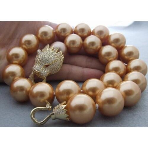 CZ dragonhead Clasp 18mm Shell Pearl 19" Necklace