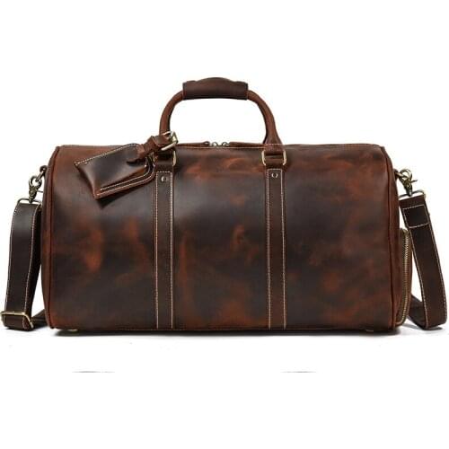 Casual Big Genuine Leather Men Women Handbag Real Cow Leather Carry Hand Luggage Bags Travel Shoulder Bag Male Female Weekend