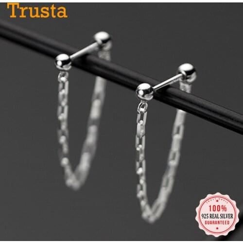 TrustDavis Real 925 Sterling Silver Fashion Pretty Chain Beads Stud Earrings For Women Valentines Day Fine S925 Jewelry DB398