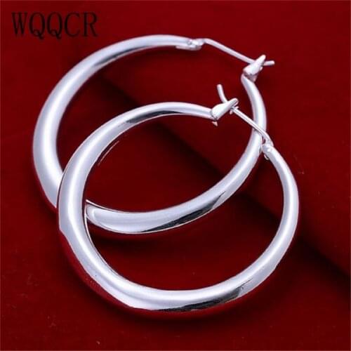 WQQCR 35MM Smooth large ersonality Super Big Circles Hoop Earrings For Women Fashion 925 Silver Jewelry Bijoux Trendy Statement