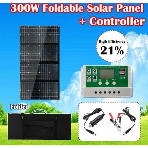 300W Solar Panel Foldable Bag Kit with Controller 12V High Efficient Emergency Charging Board Mobile Cells Sun Power Generator