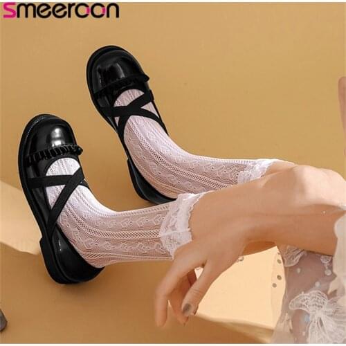 Smeeroon vintage genuine leather shoes women round toe spring summer casual single shoes fashion sweet flat shoes ladies