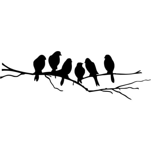 18.8cm*5.9cm 6 Birds On The Tree Branch Fashion Stickers Decals Black/Silver S3-5027
