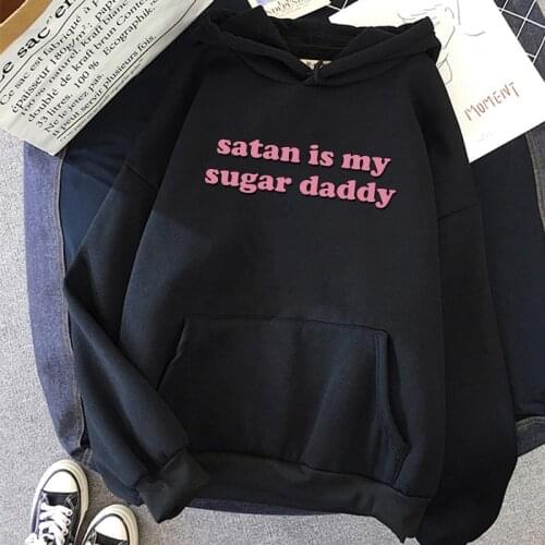 Hooded Oversize Loose Womens Sweatshirt Satan Is My Sugar Daddy Print Harajuku Casual Streetwear Womens Hooded Sweatshirt