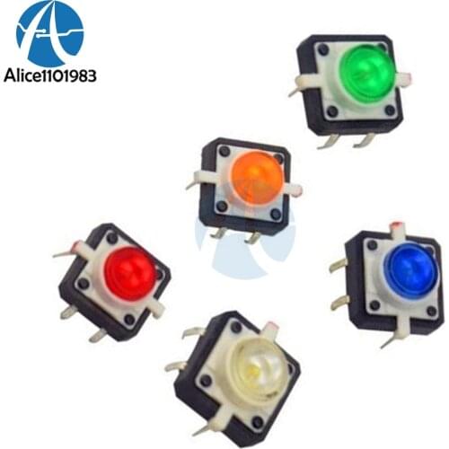 5PCS 1 set 12X12X7.3 Tactile Push Button Switch Momentary Tact LED 5 Color 12X12X7.3mm 12*12*7.3mm