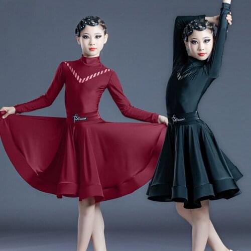 2021 Spring ChildrenS Latin Dance Practice Clothes Girls Long Sleeve Dress Ballroom Chacha Samba Latin Dance Dresses SL4643