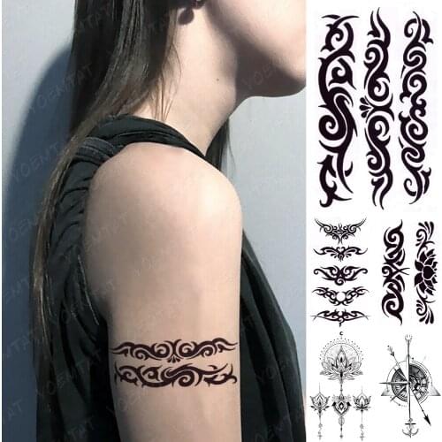 Waterproof Temporary Tattoo Sticker Power Maori Totem Flash Tatoo Black Flame Hand Wrist Fake Tatto For Body Art Women Men