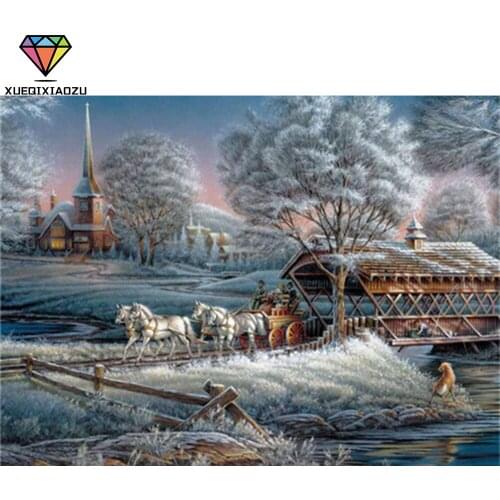 XUEQIXIAOZU Full Round Snow landscape Diamond painting diamond embroidery 5D DIY Diamond setting Mosaic painting decoration New