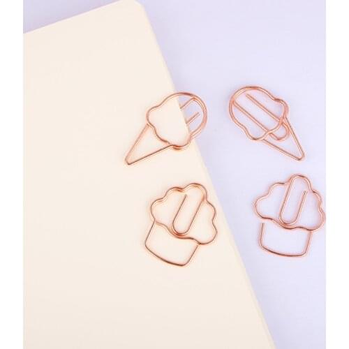 Ice Cream Rose Gold Paper Clip Cartoon Creative Form Old-fashioned Paper Clip Bookmark Stationary Office Clip Paperclips Metal