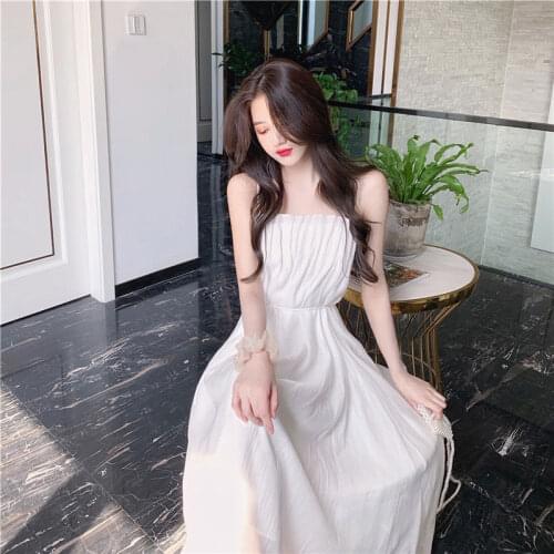 2021 Summer Square Collar Elegant Long Dresses Women Sleeveless White Black Sweet Sexy Dress Evening Party Dress Korean Y831