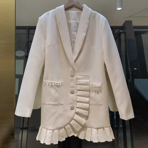 Women Autumn Blazer Dress Trimmed With Agaric Laces High Waist Tunic Casual Dress