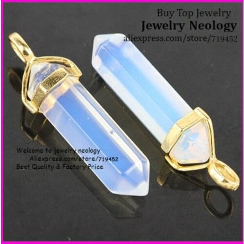 10pcs/lot Natural Gems Stones Hexagonal Point Reiki Chakra Necklaces Earrings Pendant Beads Jewelry Moonstone Stone Stone