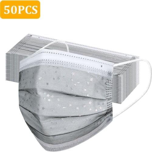 10pcs Adult Floral Mask Disposable Face Mask Sequins Lace Flowers Print 4ply Ear Loop fashion decor party Face Mask Mascarillas