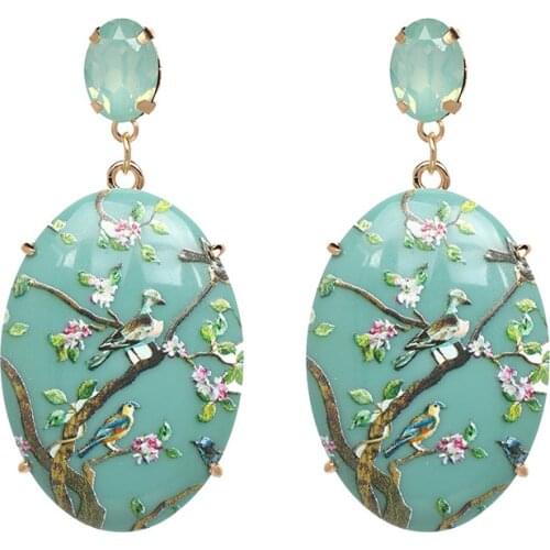 2021 new resin print earrings fashion personality exaggerated earrings European and American fan earrings jewelry