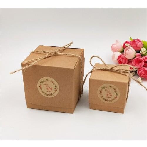 50pcs/Lot Kraft Paper Heart Love Cover Boxes For Pudding Bottled Jam Marmalade Candy Packaging Gift Boxes With Strings Stickers